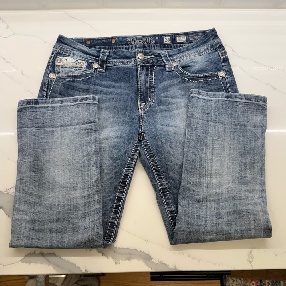 Miss Me, Womens Distressed Blue Cropped Jean Capri, 28 - Picture 3 of 13